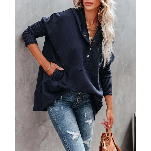 Levoire | Sweat À Capuche Tendance Pour Femmes Avec Décolleté En V Bleu marine