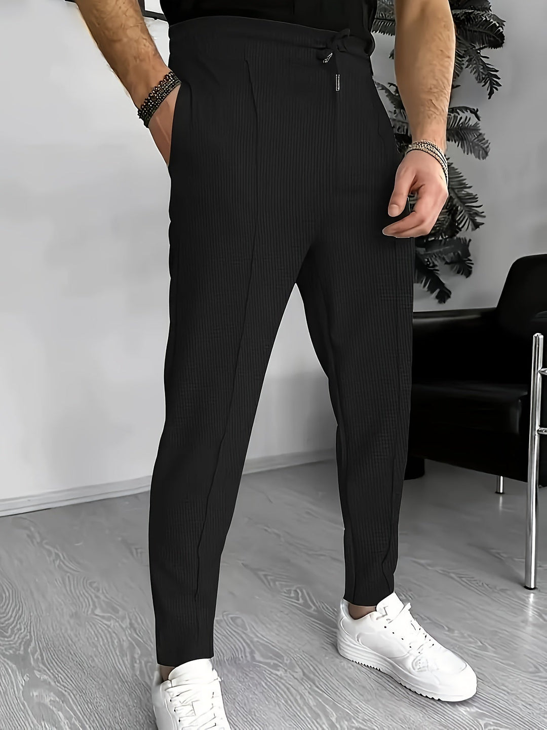 Levoire | Pantalons En Polyester Pour Hommes Avec Une Ceinture Élastique Noir