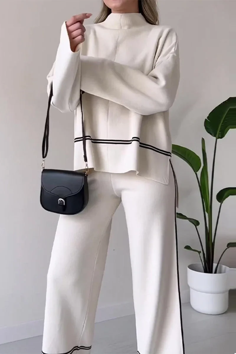 Levoire | Ensemble Avec Col Roulé Patchwork Et Manches Longues Pour Femmes Blanc
