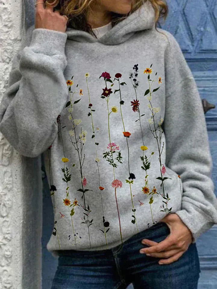 Levoire | Sweat À Capuche Confortable Imprimé Floral À Manches Longues