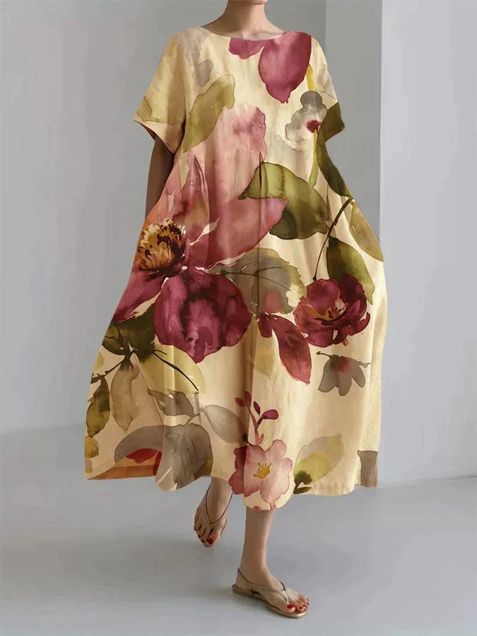 Levoire | Robe Femme Coupe Locker Avec Motif Floral Botanique Jaune
