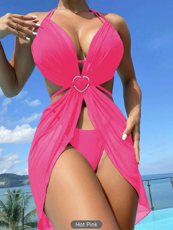 Levoire | Robe de bain une pièce pour femmes en couleur unie Rouge foncé
