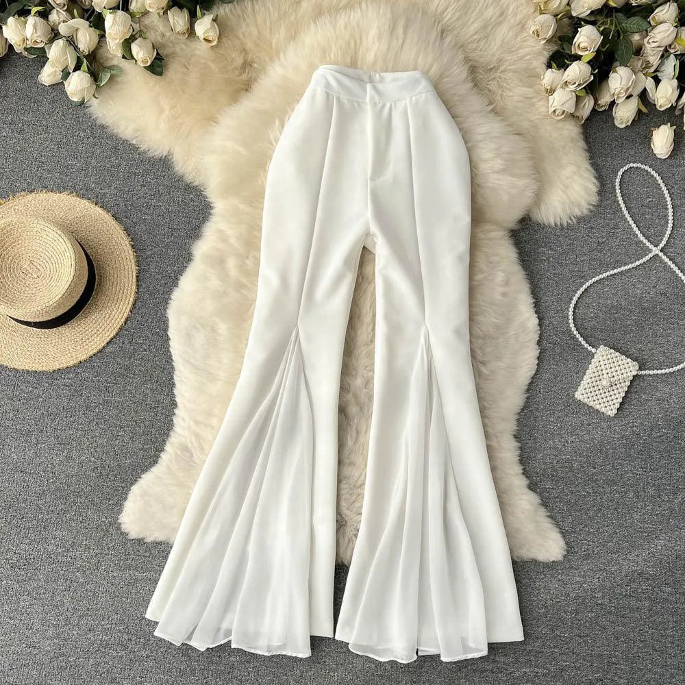 Levoire | Pantalons larges pour femmes avec couture en filet irrégulière Blanc