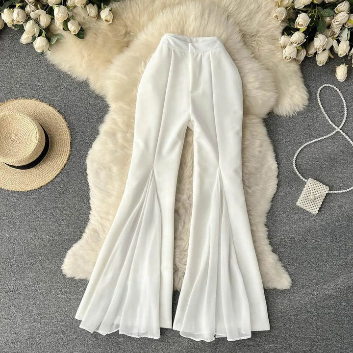 Levoire | Pantalons larges pour femmes avec couture en filet irrégulière Blanc