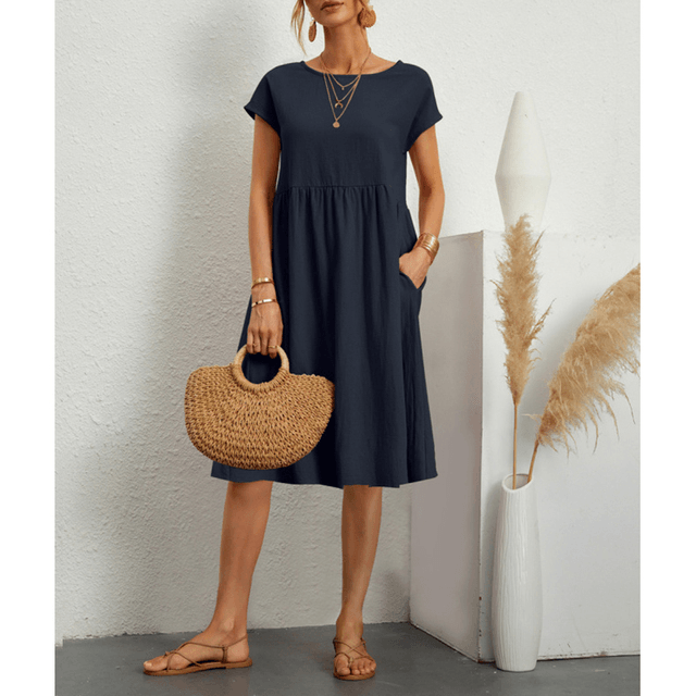 Levoire | Robe Midi En Coton Lin Pour Femmes Bleu foncé