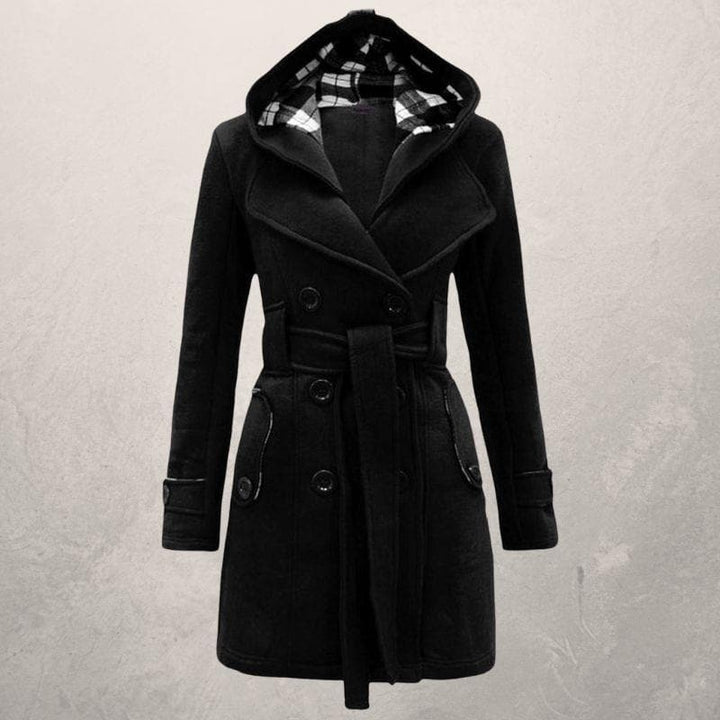 Levoire | Veste À Capuche Ceinturée À Manches Longues Avec Bouton Noir