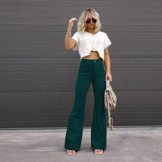Levoire | Pantalon Évasé Confortable Et Élégant Vert
