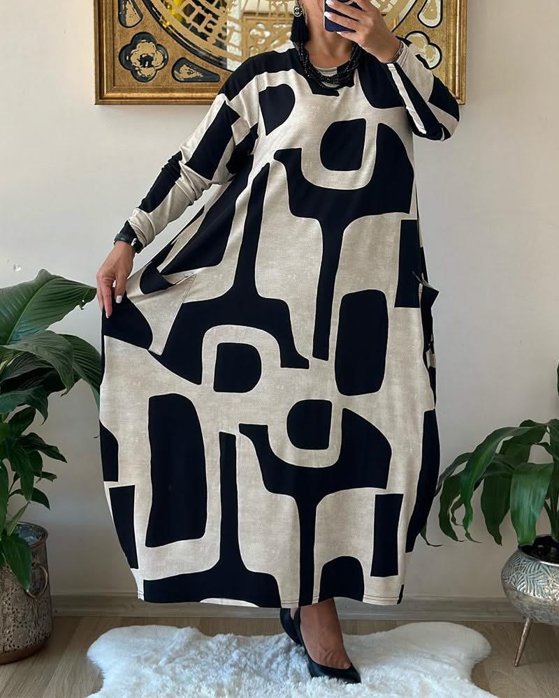 Levoire | Long Printed Dress With Long Sleeves