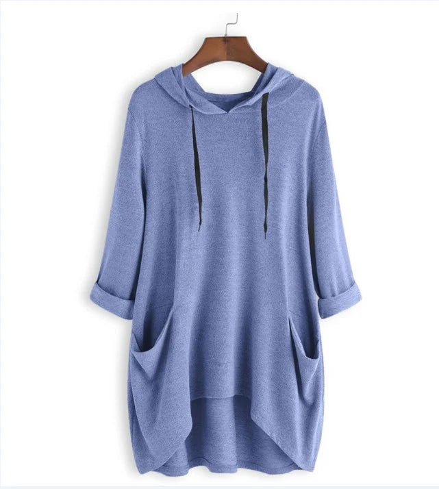 Levoire | Sweat À Capuche Femme Uni Coupe Décontractée Avec Poches Irrégulières Bleu clair