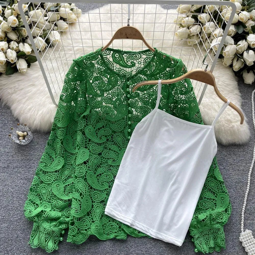 Levoire | Chemisier femme à col rond Vert Une taille