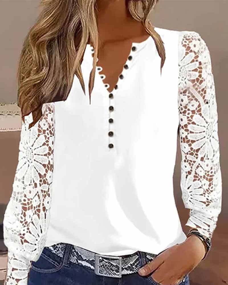 Levoire | Blouse Avec Fermeture À Boutons Et Manches En Dentelle Blanc