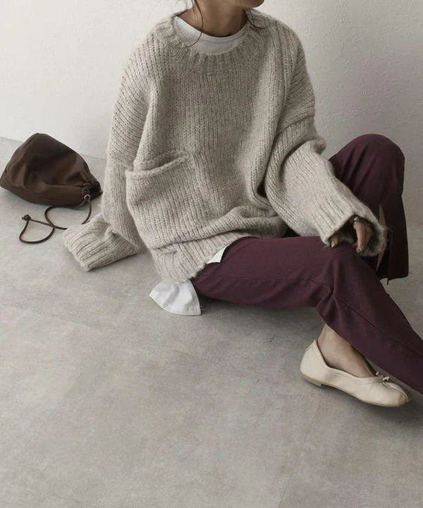 Levoire | Surdimensionné Taille Lumière Couleur Ivoire Pull Avec Poche
