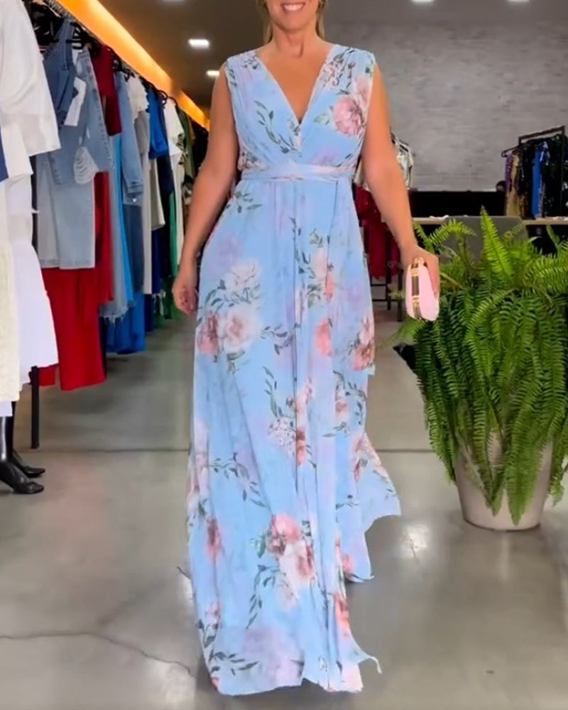 Levoire | Robe Élégante Midi avec Décolleté Bleu