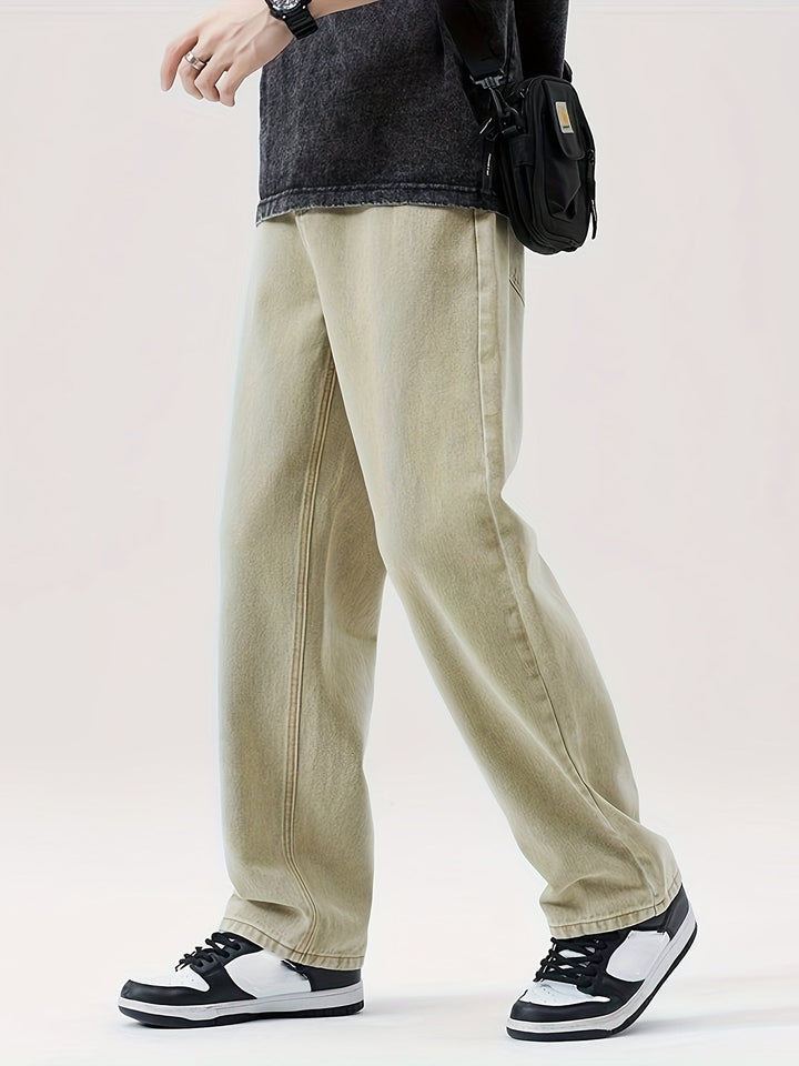 Levoire | Mélange De Coton Pantalon En Jean Décontracté Ample Style Urbain Khaki