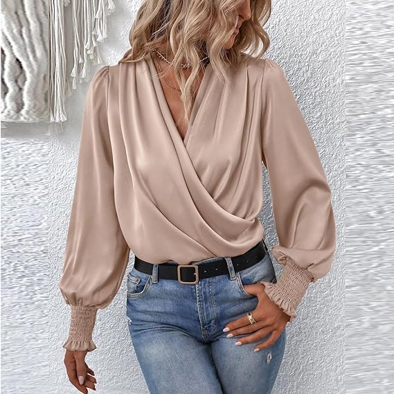 Levoire | Haut Élégant Avec Décolleté En V Et Manches Ballon Beige
