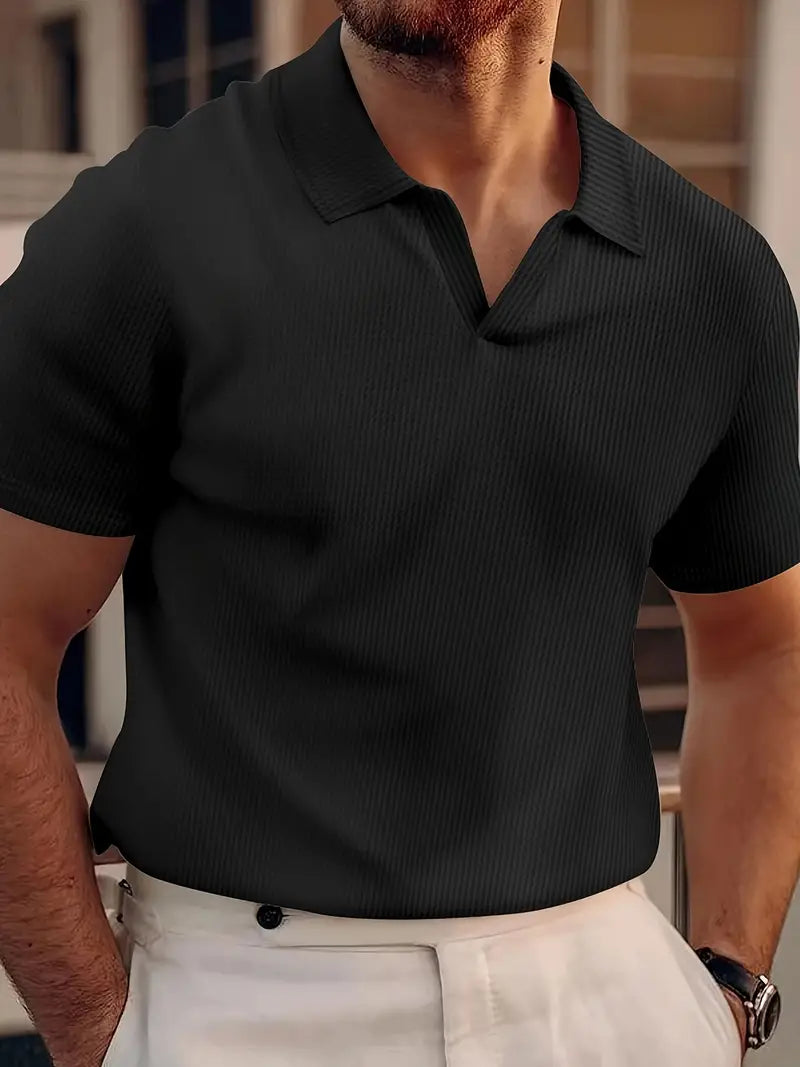 Levoire | Polo T-Shirt Homme À Col En V En Maille Noir