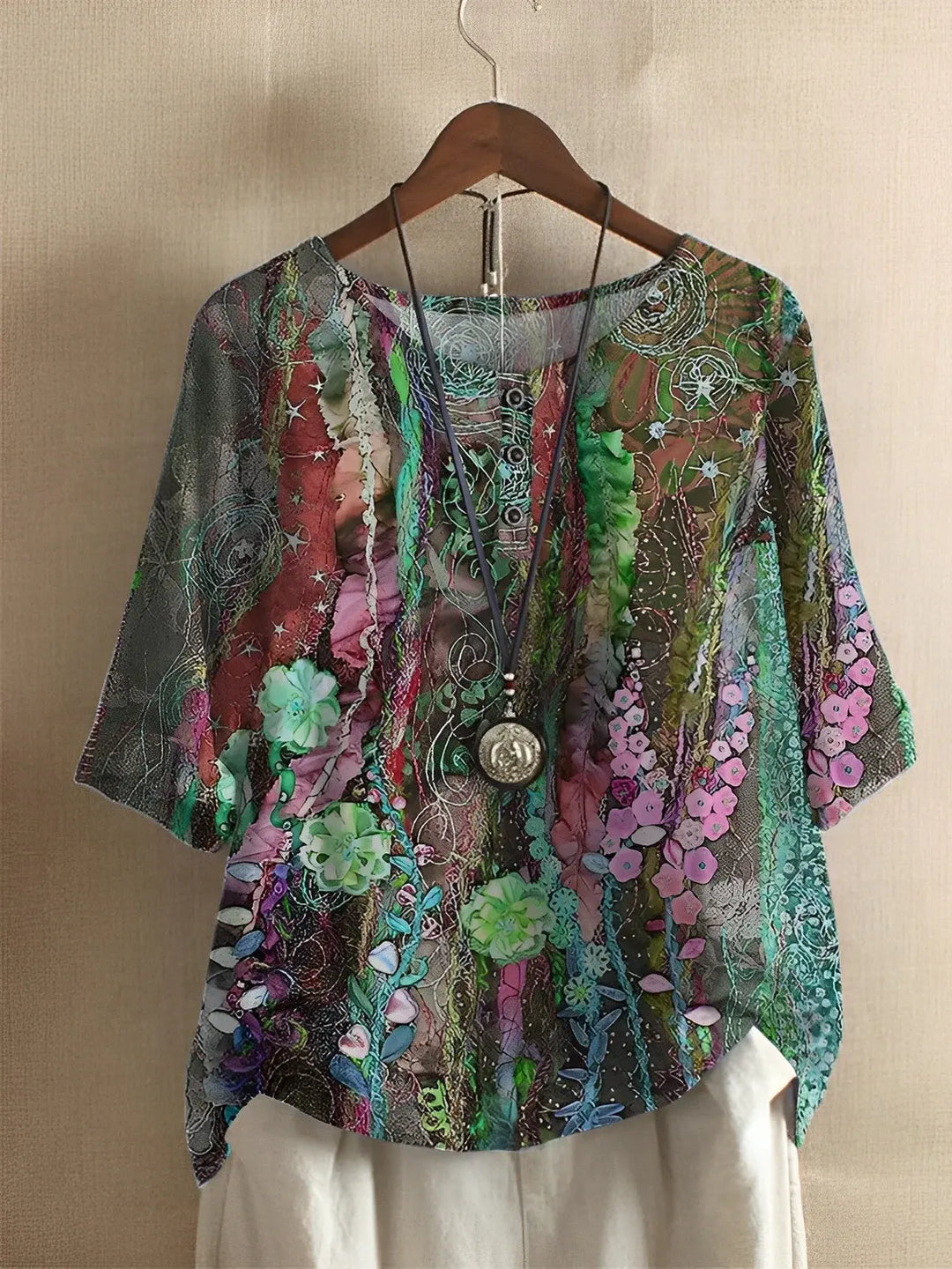 Levoire | Chemise a Line Floral Fiber Art Vert
