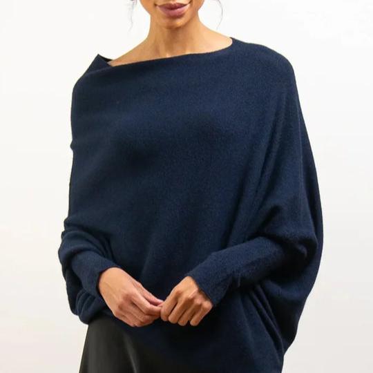 Levoire | Pull à col rond à manches longues surdimensionné Bleu foncé Yhdistetään Poitrine tout