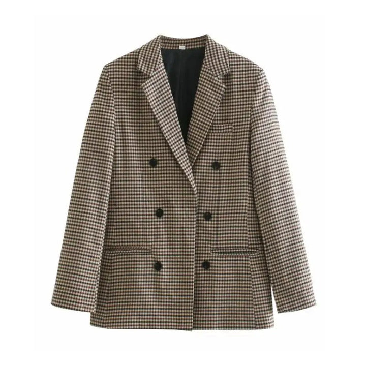 Levoire | Veste Bleue Classique À Double Bouton Avec Motif À Carreaux Khaki