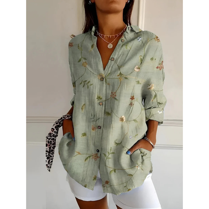 Levoire | Chemise À Manches Longues Imprimée Et Décontractée Pour - Femmes - Boutonnée Vert