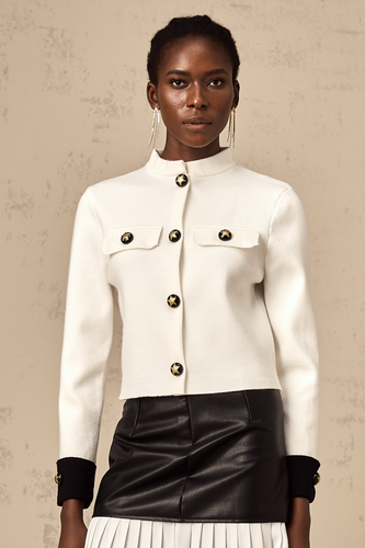 Levoire | Gilet Blanc En Tricot Avec Bord Contrasté