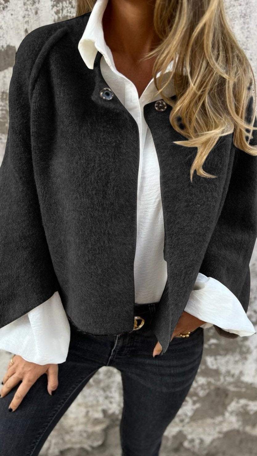 Levoire | Manteau En Laine À Manches Longues Avec Bouton Noir