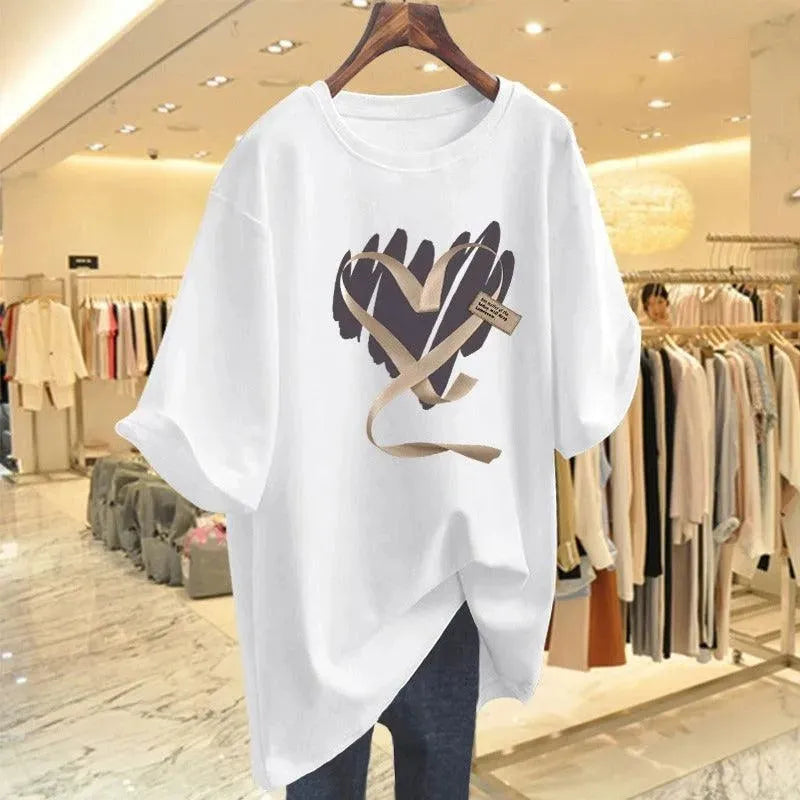 Levoire | T-shirt femme à manches courtes en coton de taille moyenne Blanc