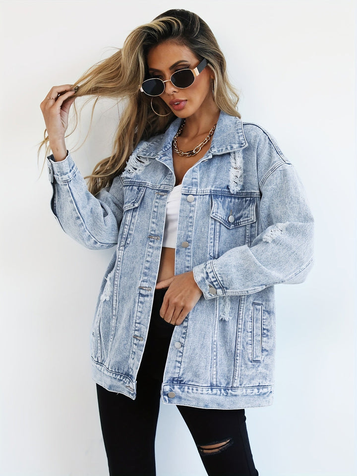 Levoire | Veste En Jean Grise À Manches Longues Et À Coupe Ample Bleu clair