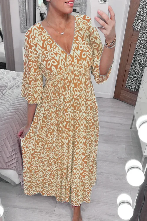 Levoire | Robe À Fleurs Avec Décolleté En V Jaune