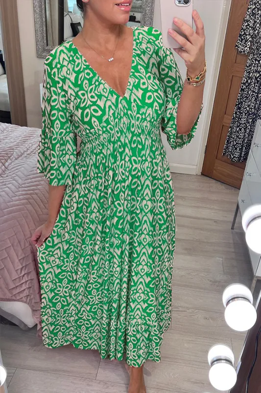 Levoire | Robe À Fleurs Avec Décolleté En V Vert