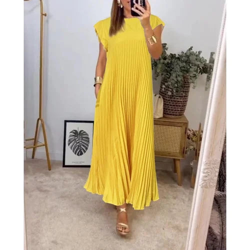 Levoire | Robe Plissée Unie Simple Jaune