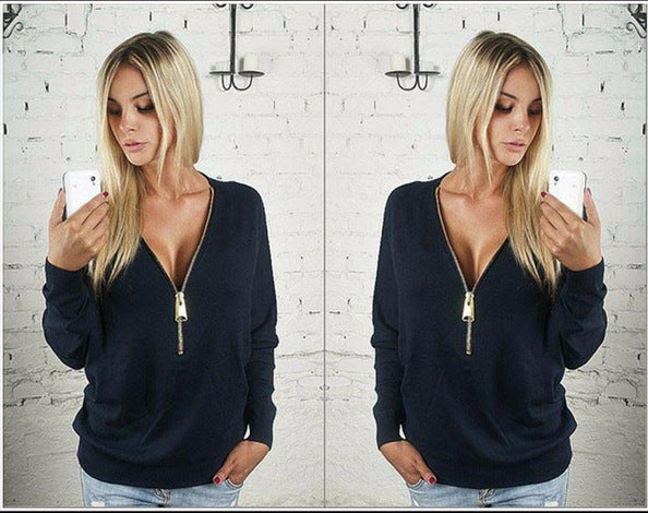 Pull surdimensionné pour femmes avec fermeture éclair moderne Levoire