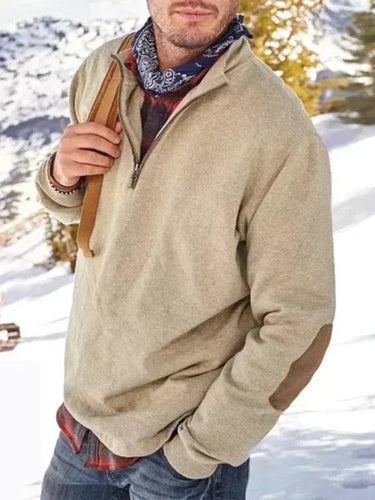 Levoire | Pull Pullover Chaud Pull Avec Patches Et Col En V Fermeture Éclair
