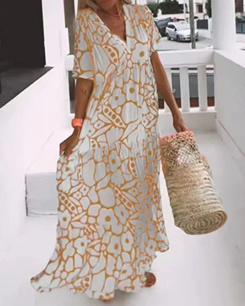 Levoire | Nouvelle Robe D'Été Avec Manches Courtes Et Imprimé Orange