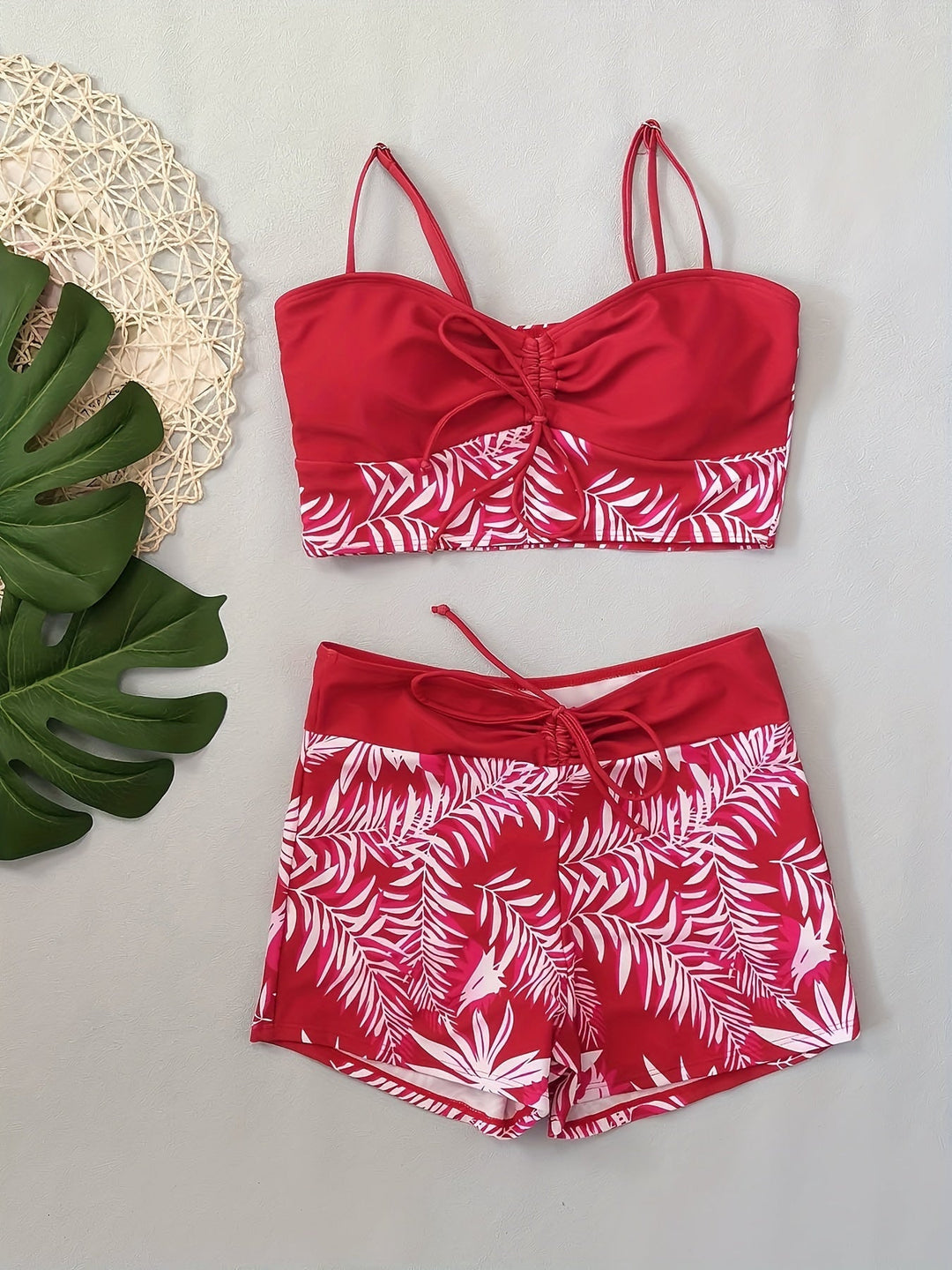 Levoire | Ensemble De Bikini Deux Pièces Avec Motif De Feuilles Et Shorty