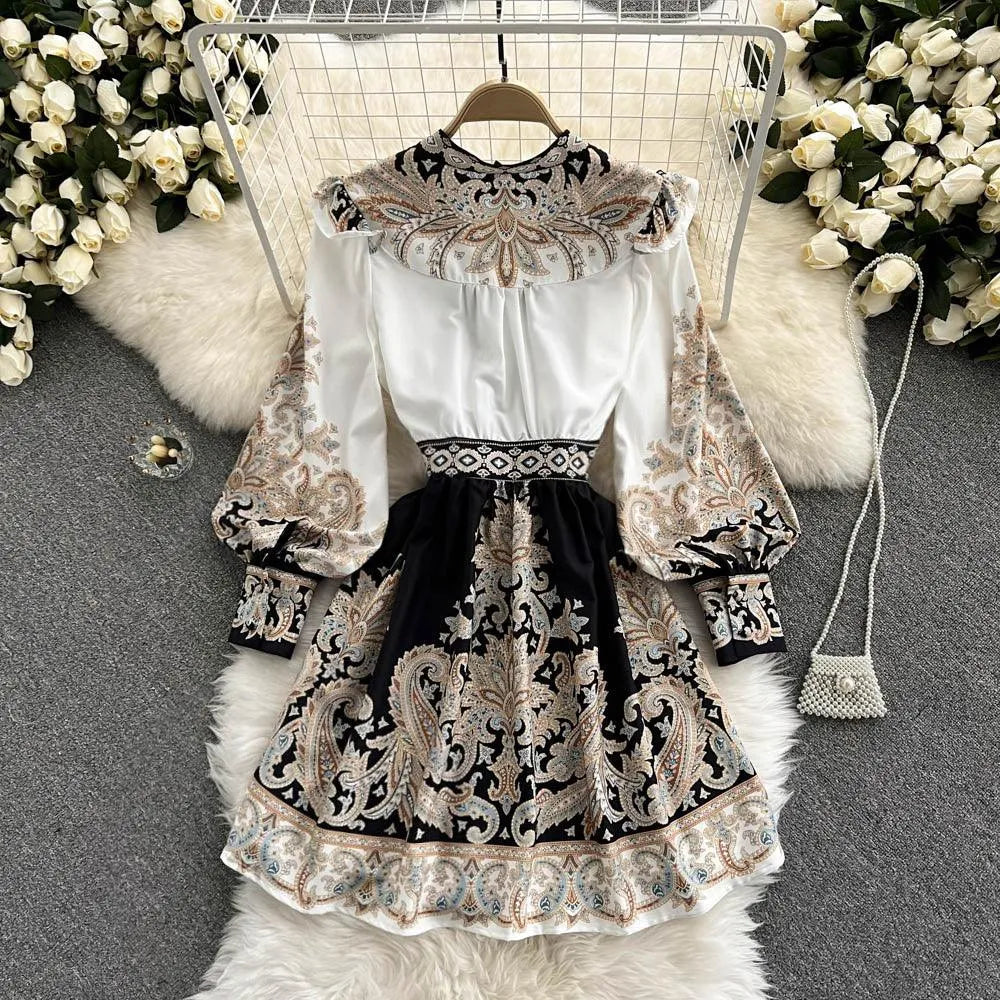Levoire | Robe imprimée pour femmes avec des manches ballons et un décolleté en V
