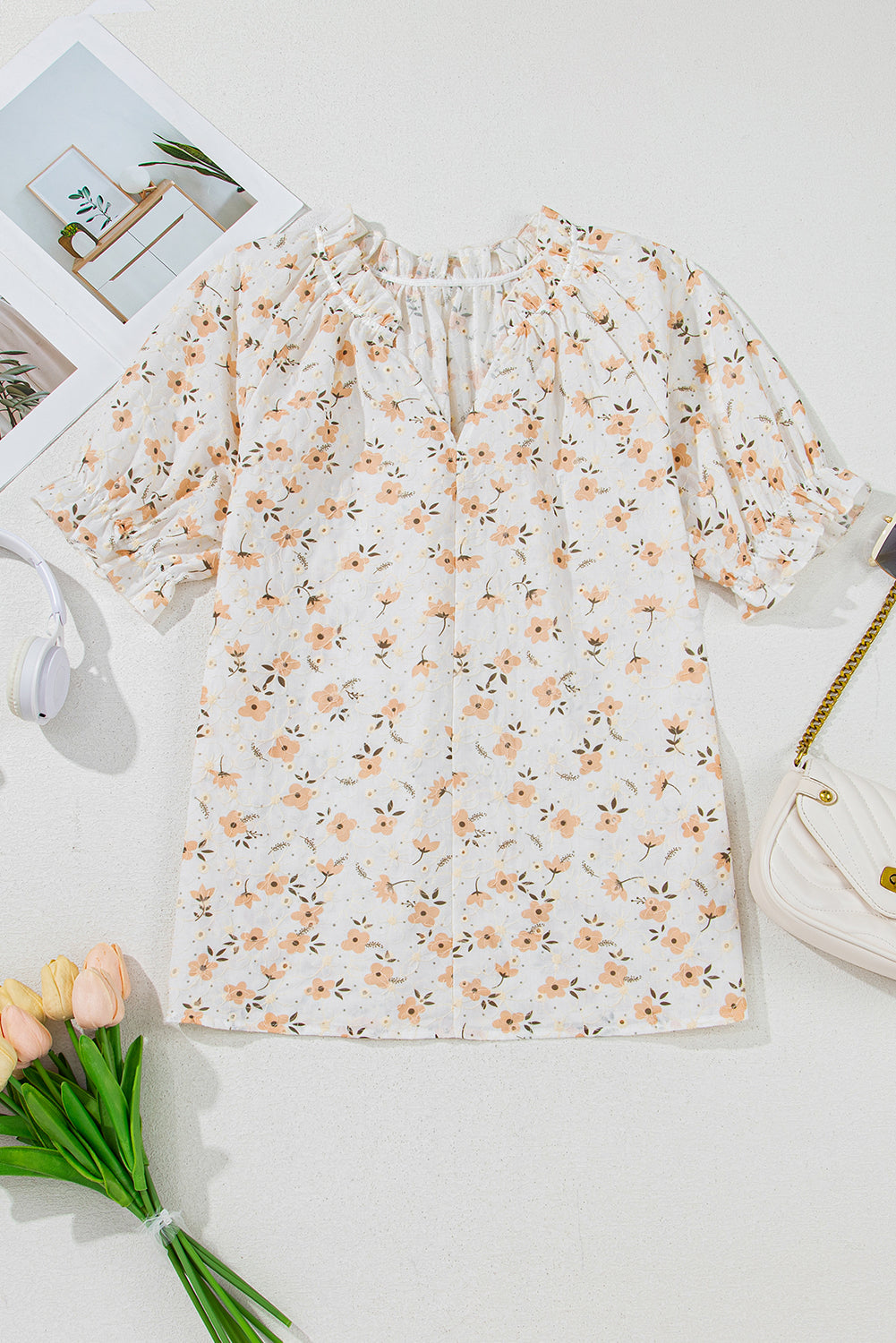 Levoire | Récolte De Vin Inspiré Blouse À Fleurs Avec Manches Bouffantes