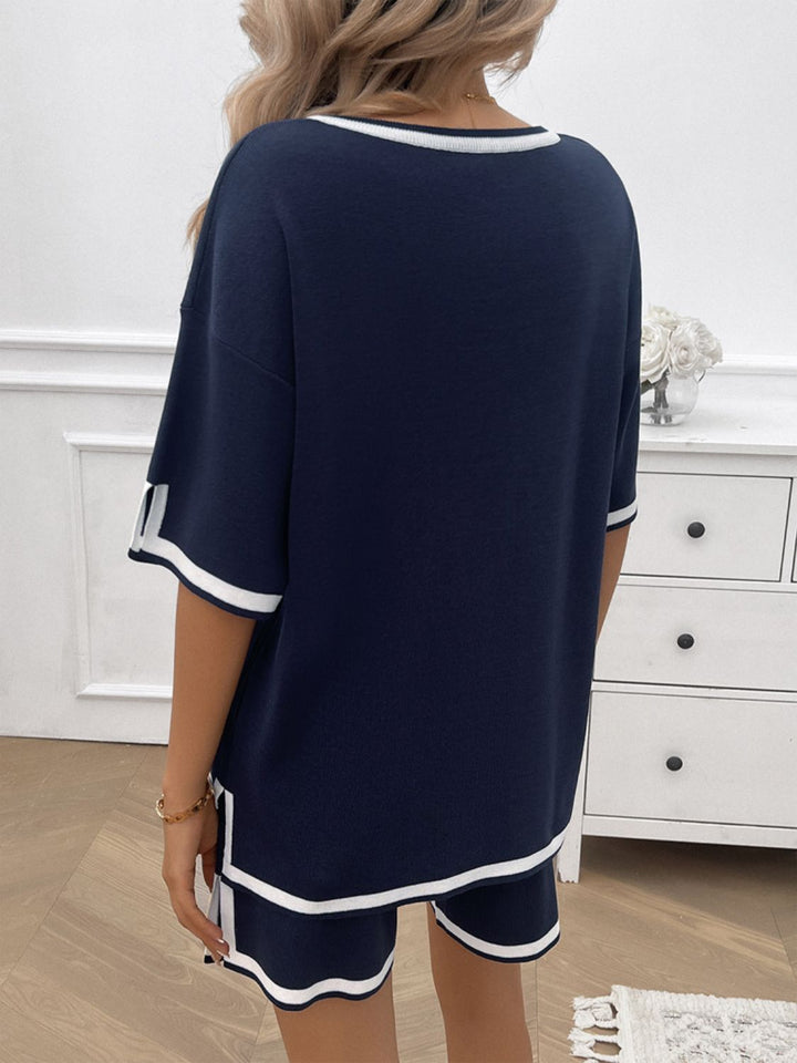 Levoire | Printemps Prêt Contraste V Décolleté Haut Et Short Court Ensemble