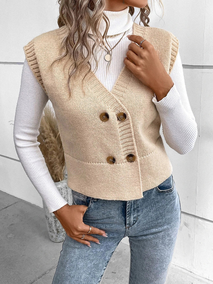 Levoire | Pull Sans Manches Confortable En Tricot Col V Avec Boutons
