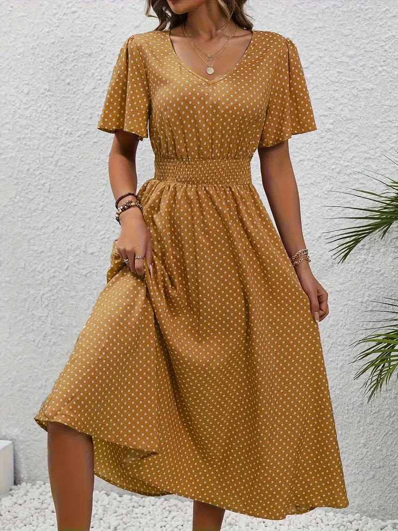Levoire | Robe Taille Froncée Imprimée sur Toute la Surface, Robe Décontractée à Manches Courtes