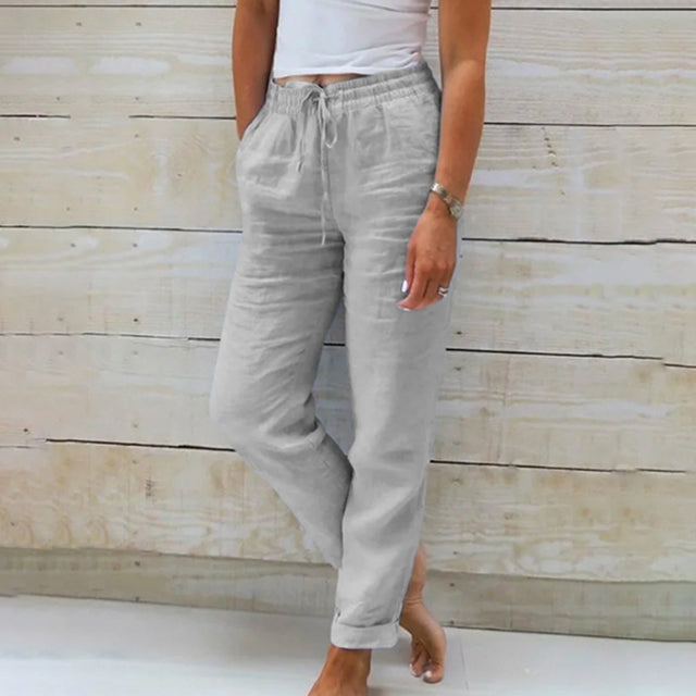 Levoire | Décontracté Pantalons D'Été Légers Pour Femmes En Effet Lin Gris