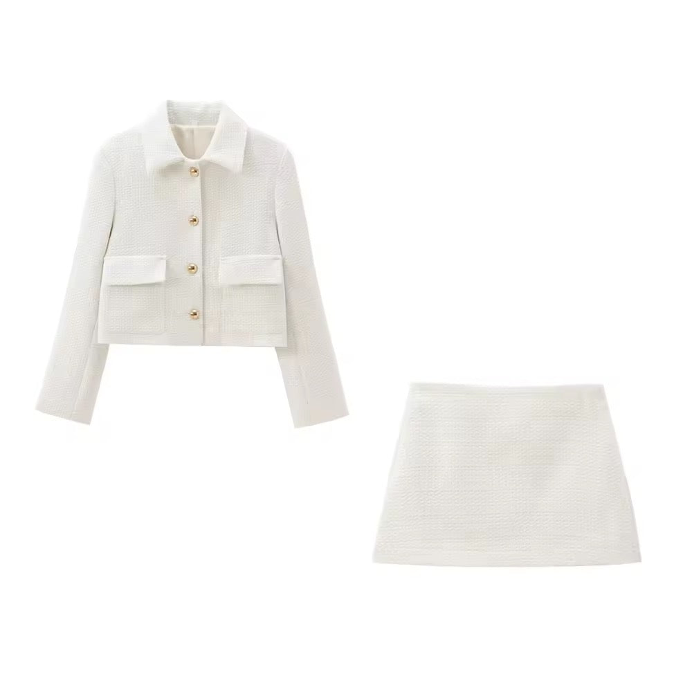 Levoire | Ensemble Élégant De Blazer Et Mini-Jupe En Blanc