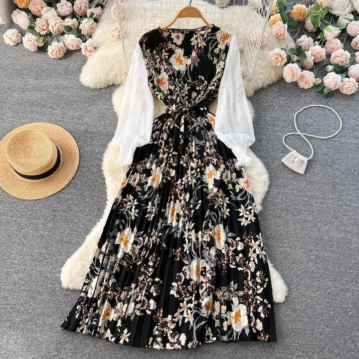 Levoire | Robe avec imprimé ethnique pour femmes, dotée d'un motif floral à nouer Fleurs Noir Taille libre