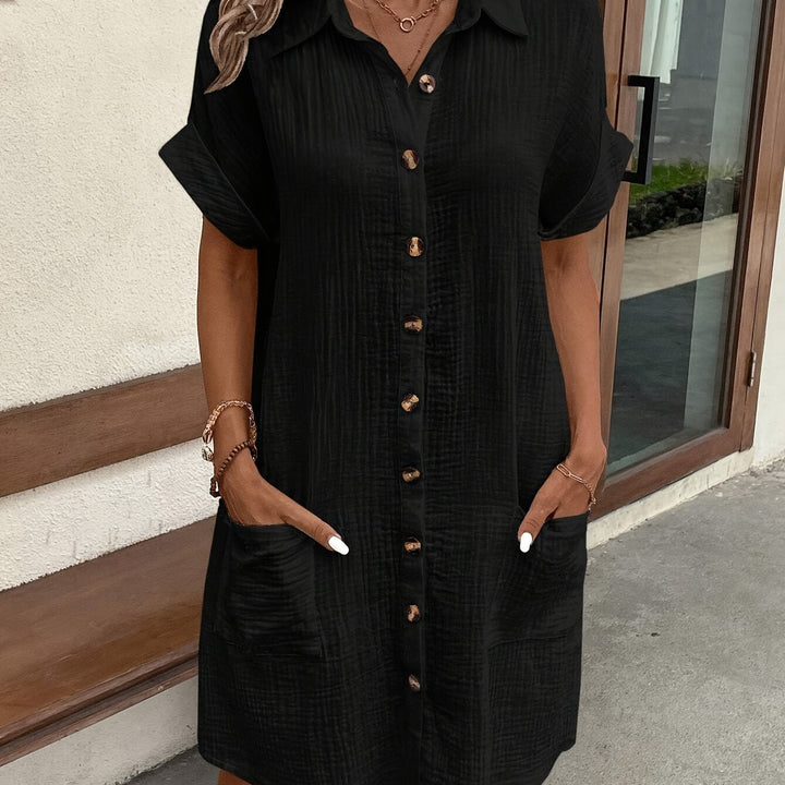 Levoire | Robe Chemise Décontractée Unie Avec Boutonnage Sur Le Devant Et Manches Courtes