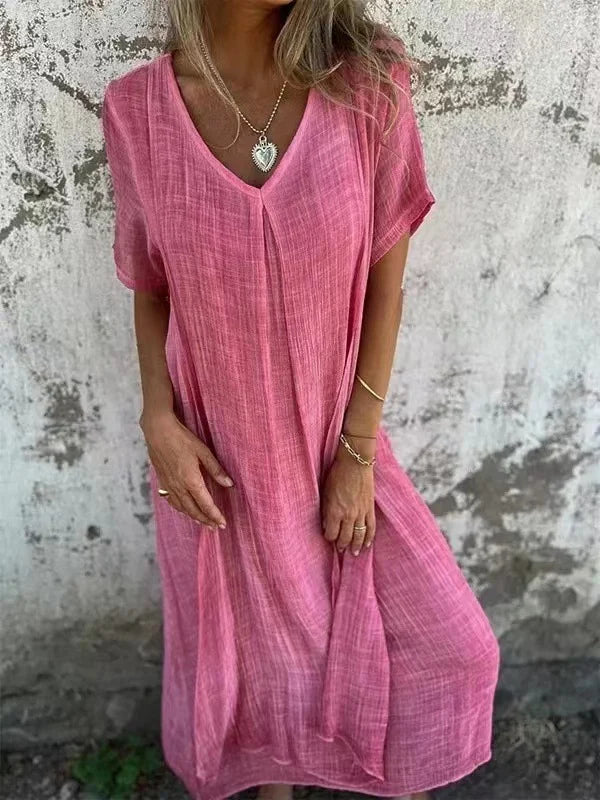 Levoire | Robe D'Été Classique À Manches Courtes Rosa