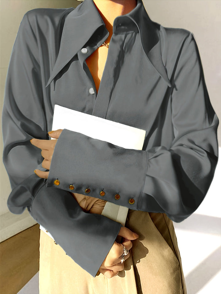 Levoire | Femmes Chemise En Satin Élégante, Col Revers Avec Détails De Boutons