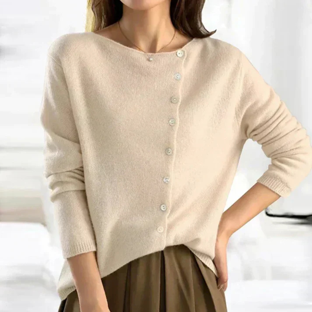 Levoire | Pull Élégant Avec Patte De Boutonnage Asymétrique Khaki