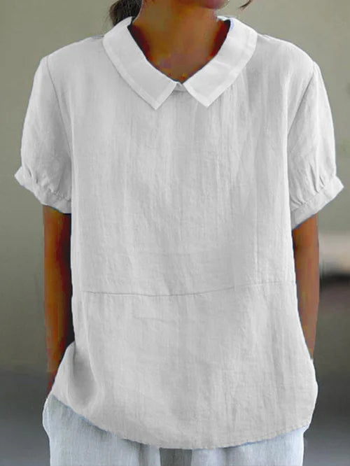 Levoire | Top en coton et lin de couleur unie Blanc