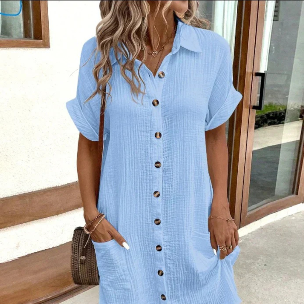 Levoire | Robe D'Été Légère Avec Boutonnières Bleu
