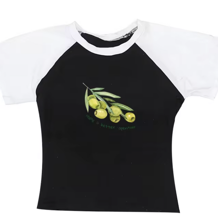 Levoire | Tops Avec Motifs D'Olives Noir – manches blanches